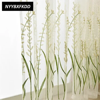 

New Cute Plant Shape embroidery voile curtains for livingroom Cotton Linen tulle drape window sheer ready made custom size