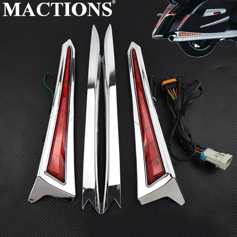 Motorcycle Chrome LED Saddle Bag Saddlebag Side Bag Cover Extensions