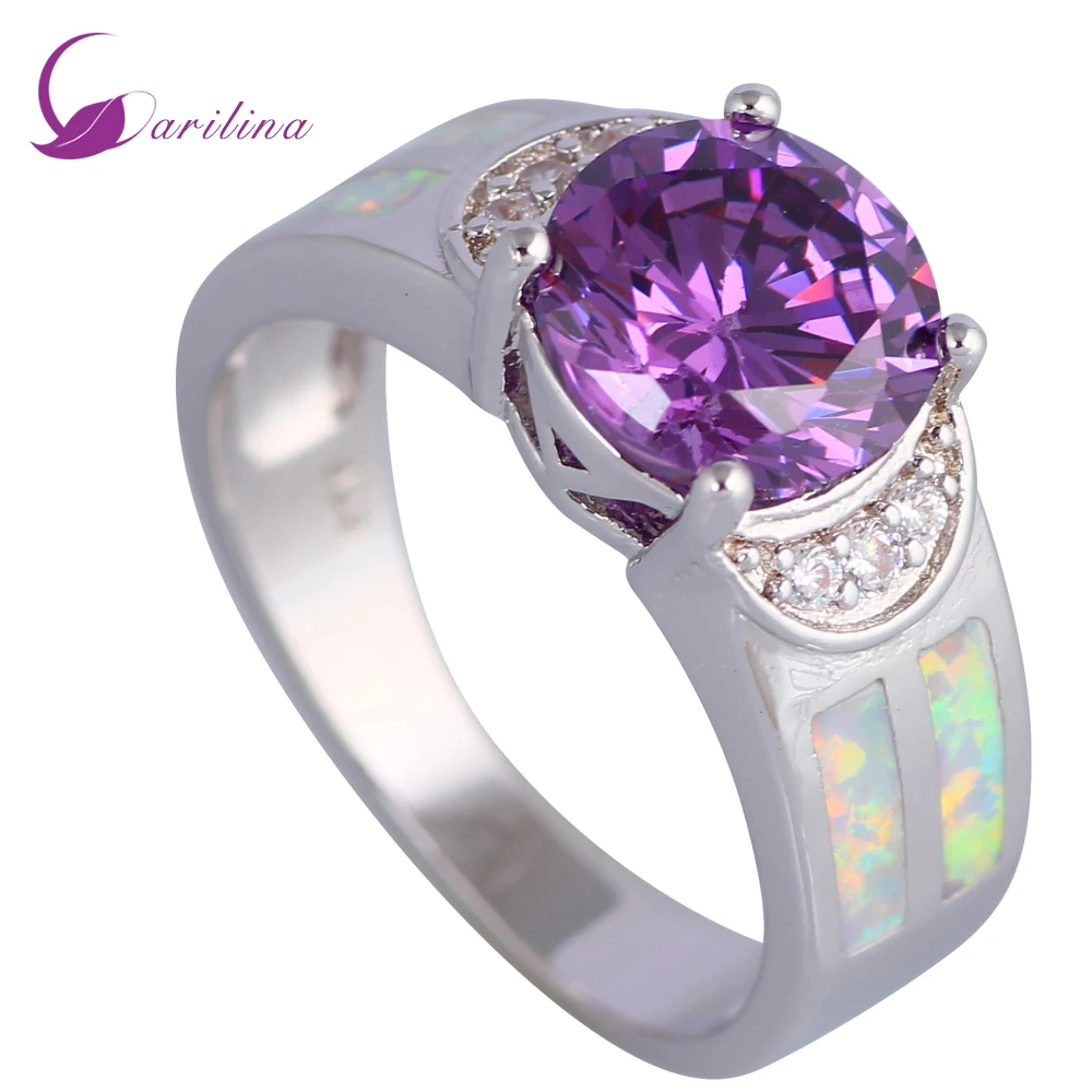 

Fashion rings for women Purple crystal White Opal ring 925 stamp silver jewelry ring size 5 6 7 8 8.5 9 R494