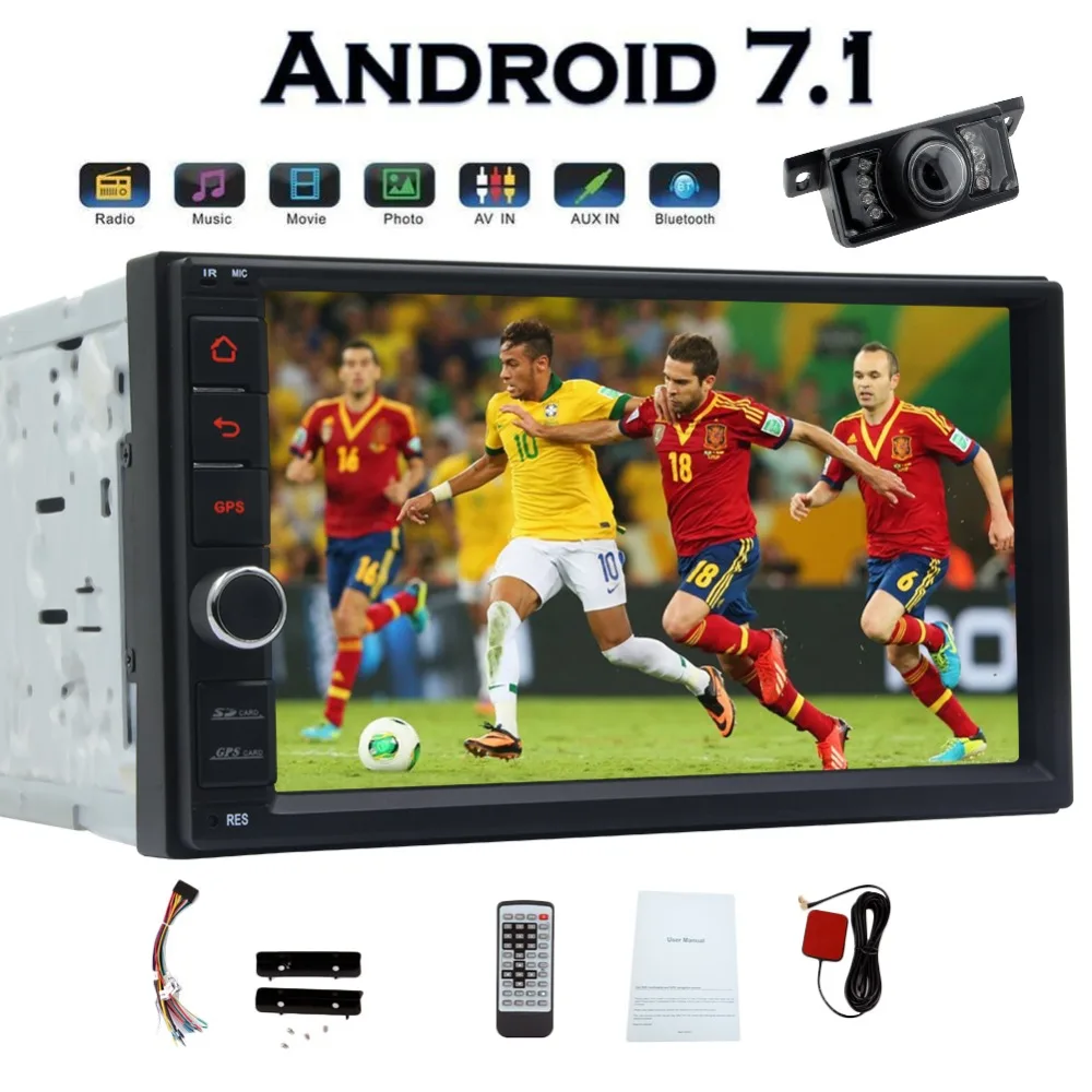 Android 7.1 Car Stereo Double 2Din Radio in dash Head Unit GPS Navigation Support WiFi/USB/SD/SW-Control/Bluetooth/Subwoofer 