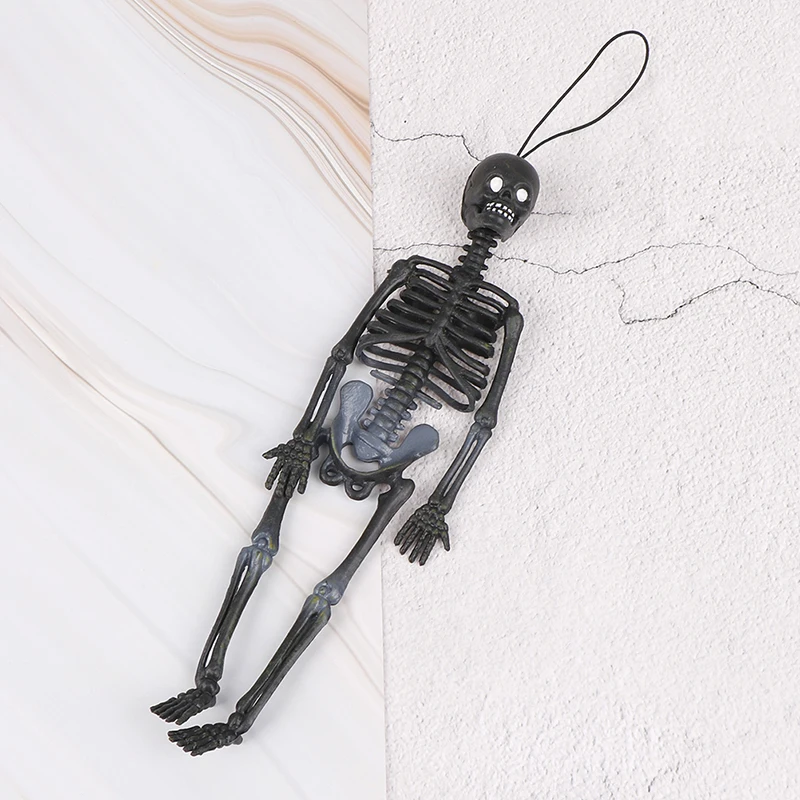 Хэллоуин пластиковые кости Скелет человеческая модель Череп всего тела мини-фигурка забавные трюки брелок Декор вечерние подвесные игрушки - Цвет: Черный