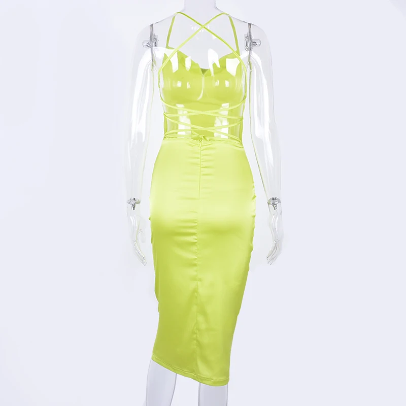 neon green silk dress