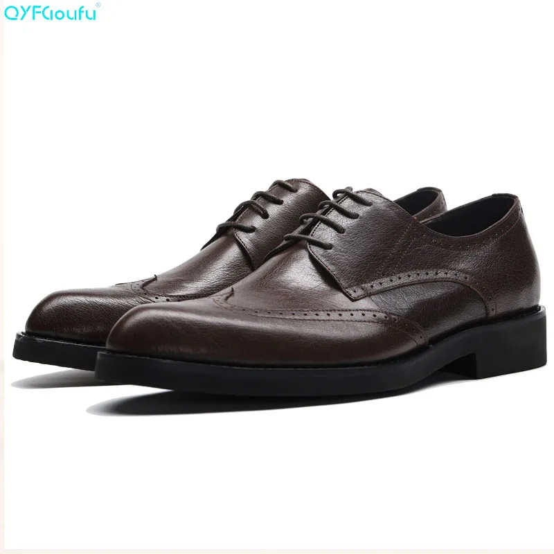 

2019 Genuine Leather Men Dress Shoes Formal Wedding Party Shoes For Men Retro Brogue Shoes Luxury Brand Men's Oxfords
