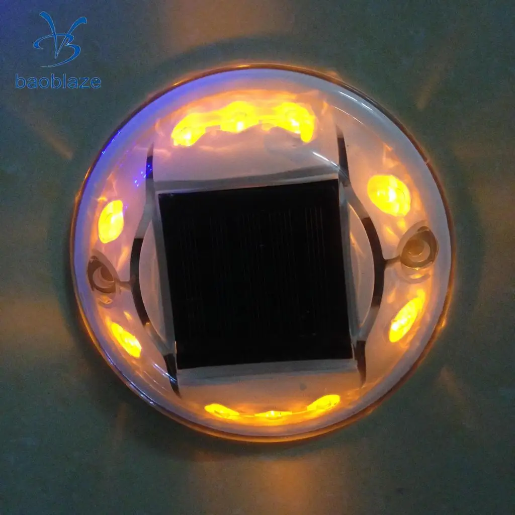 Baoblaze Solar LED Road Stud Light Pathway Deck Dock Driveway Garden Lamp Yellow
