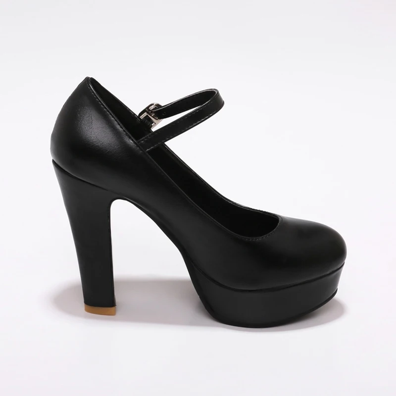 BONJOMARISA/ г. Демисезонные женские туфли-лодочки mary jane больших размеров 30-44 Черная женская обувь на высоком каблуке пикантная женская обувь из органической кожи на платформе