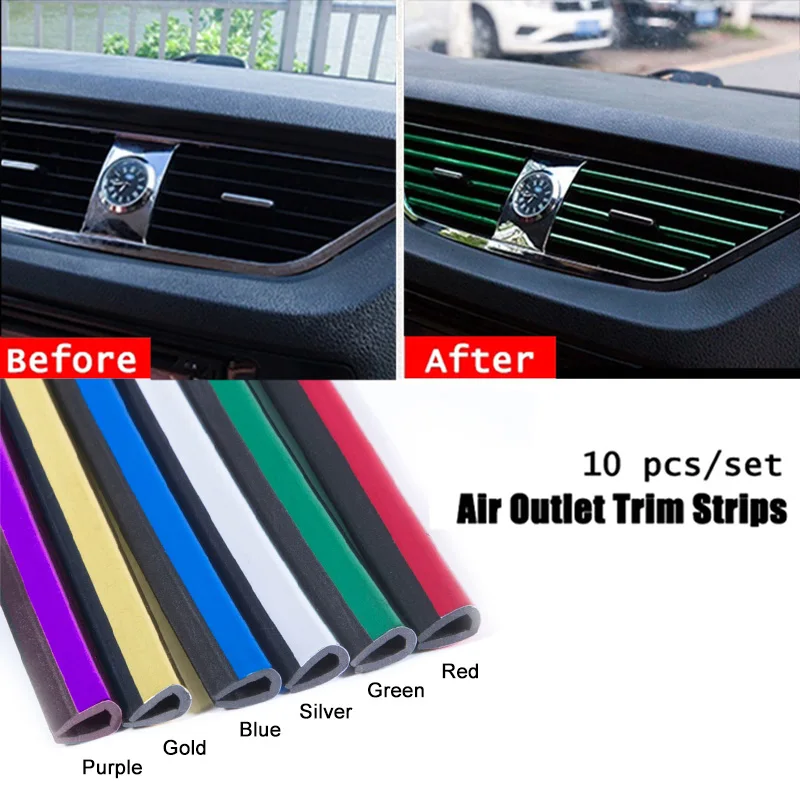 

10 Pcs U Shaped Outlet Blade Air Conditioning Outlet Decorative Strip Purple Car-styling Interior Vent Grille Switch Rim Trim