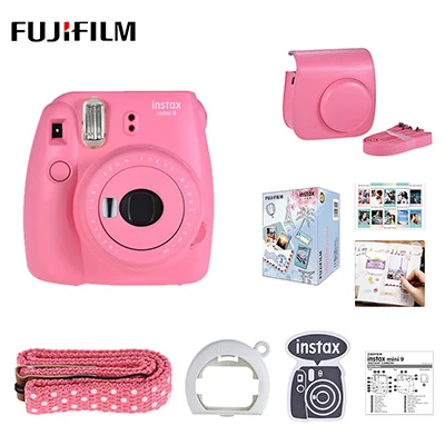 5 цветов Fujifilm Instax Mini 9 фотокамера моментальной печати+ 30 листов Fujifilm Instax Mini пленка+ PU чехол сумка с ремешком - Цвет: Pink