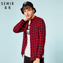 SEMIR мужская клетчатая рубашка из хлопка с отложным воротником, мужская рубашка с длинными рукавами и нагрудным карманом, приталенная пуговица на манжетах