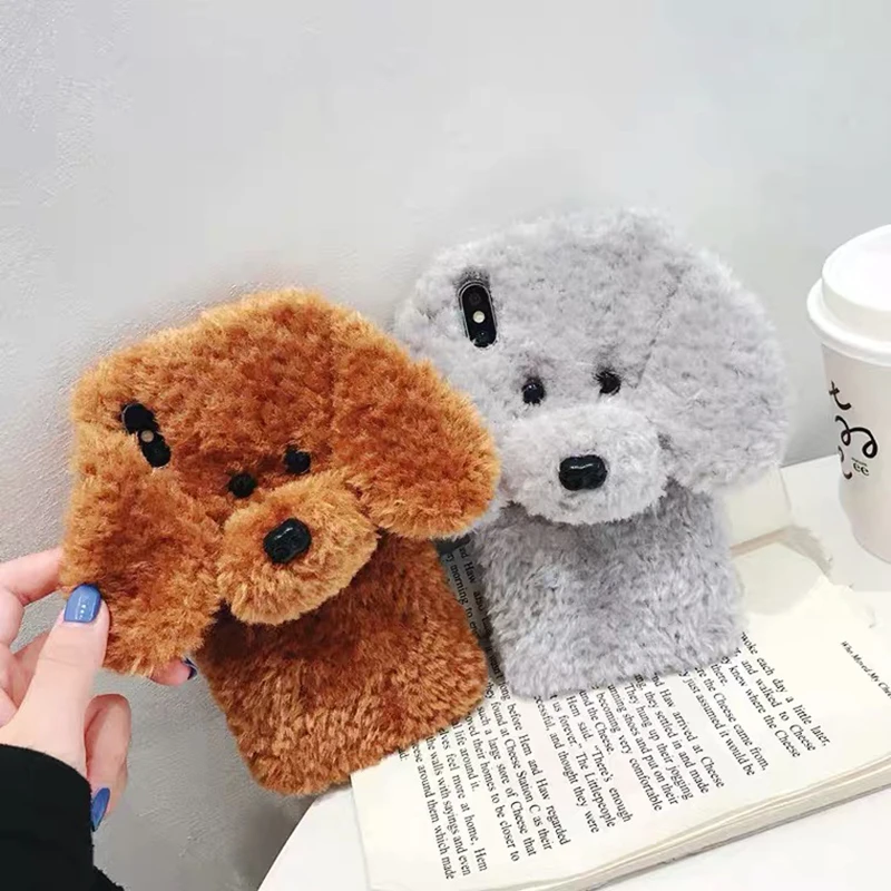 AKBKTII для iPhone 7 plus чехол с милой плюшевой собачкой XS Max 6s 8 XR мягкая задняя крышка из