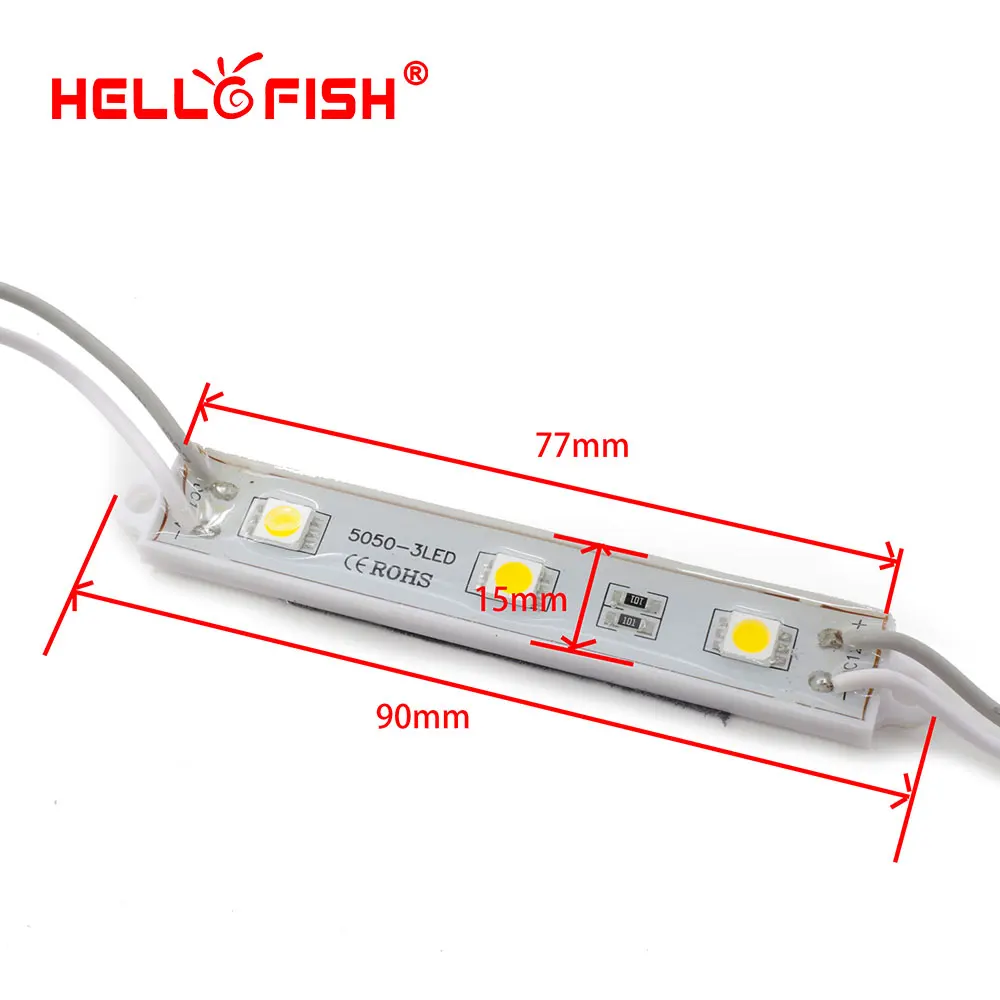 Hello Fish 100 шт. DC12V 5050 3 светодиодный модуль зеленый/красный/синий/белый/теплый белый IP65 водонепроницаемый