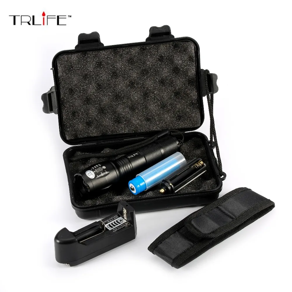 

10000Lus LED Tactical Flashlight Zoomable Adjustable Focus 5 Modes Water Resistant Torch with Rechargeable 18650 Battery & Charg