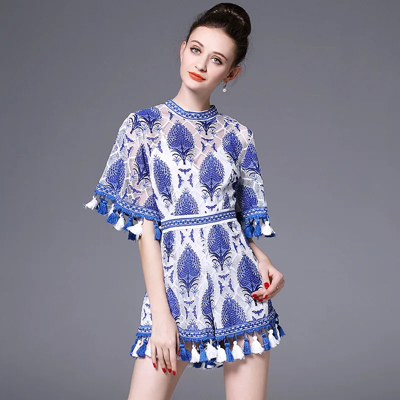 

Wholesale new fashion brand Lace embroidered tassel sleeves fringed dress female Bohemian holiday beach dress wq1816
