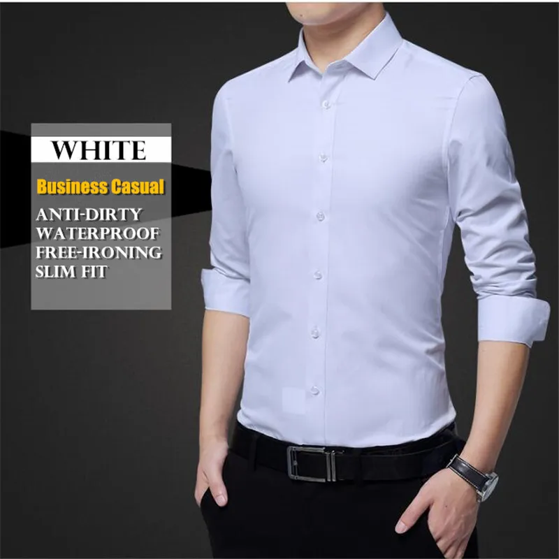 100 шт мужские водонепроницаемые не грязные свободные глажки деловые рубашки гидрофобные непромокаемые быстросохнущие рубашки с длинным рукавом - Цвет: Белый