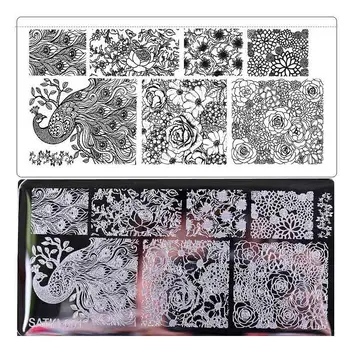 

WAKEFULNESS 1Pcs Rectangle Nail Stamping Plates Tiger Fox Flowers Image Nail Art Stencil Templates Manicure Nail Stamp Tools