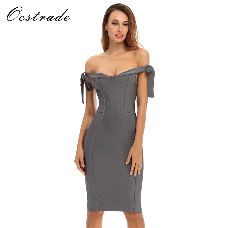 

Ocstrade Women Slate Grey Off Shoulder Dress Party Dress New Arrival Bodycon Bandage Dress 2017 Wholesale HL