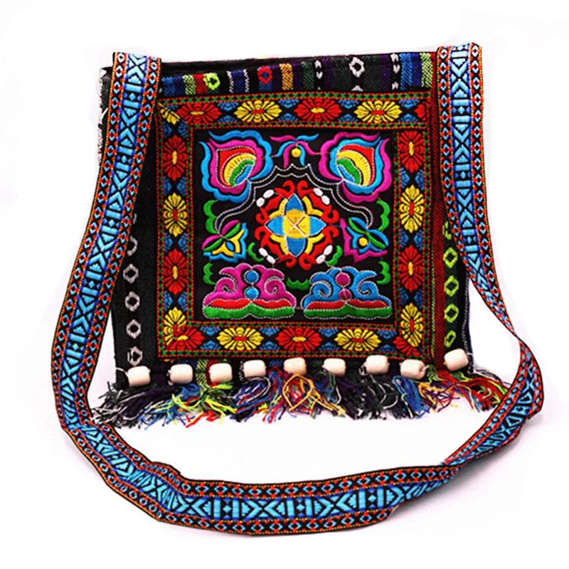 Hmong винтажный китайский национальный стиль Этническая сумка на плечо вышивка Бохо хиппи-кисточка сумка-тоут - Цвет: As shown