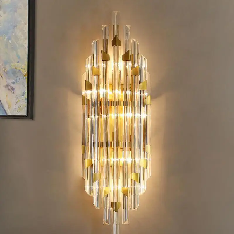 Hotel lobby Long Crystal Bar Wall Lamp villa hall wall fixtures Huge Living Room wall sconces