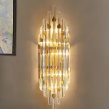 Hotel lobby Long Crystal Bar Wall Lamp villa hall wall fixtures Huge Living Room wall sconces