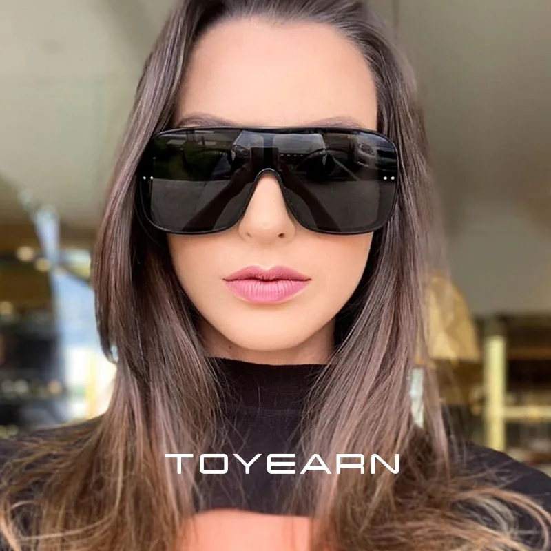 

TOYEARN Fashion Brand Design Big Frame Square Sunglasses Women Oversized Flat Top Rivet Sun Glasses for Female Oculos De Sol