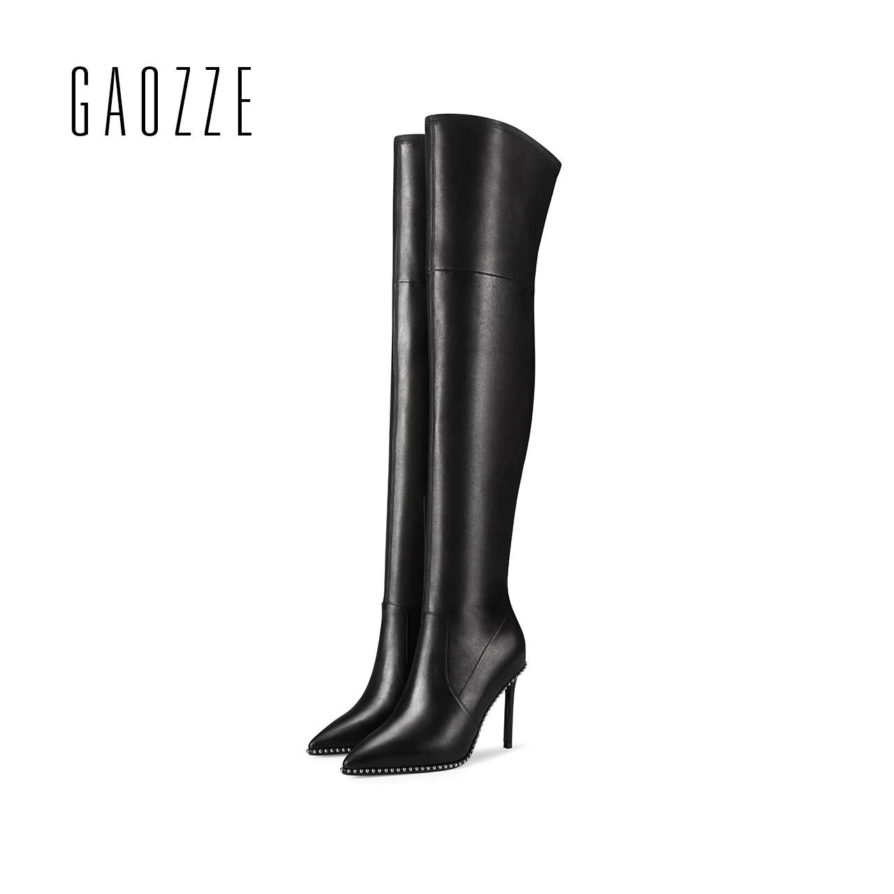

GAOZZE women leather boots 2017 autumn winter new pointed sexy high-heeled sheepskin boots women over knee boots high boots