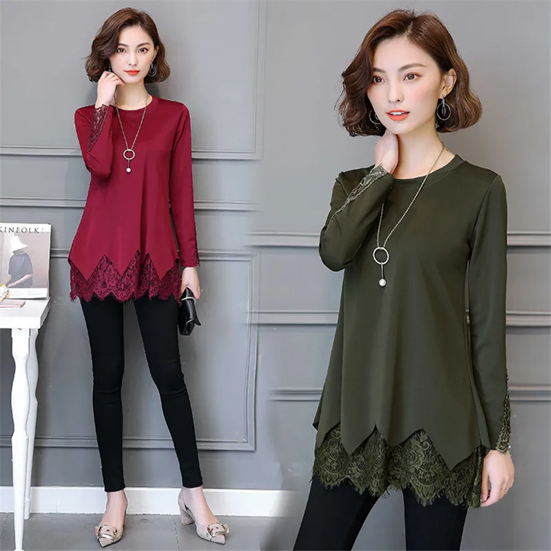 Teaegg Blusas light Verde Al1491 Tops Green Ejército Encaje Manga Larga Ropa Red army Blusa Otoño 5xl wine Plus pink 2019 Gray 4xl Black Señoras De Mujer Tamaño vRvrqw5