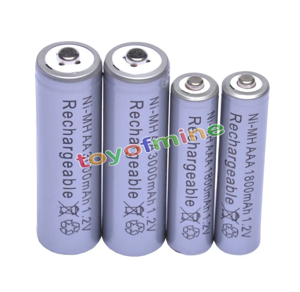 2 AA +2 AAA 1.2V 1800mAh 3000mAh NiMH Grey Rechargeable Battery Cell