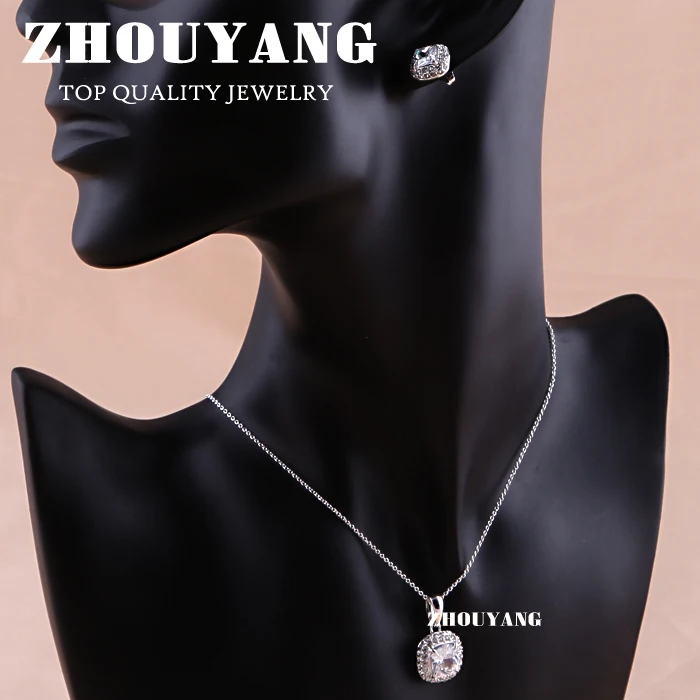 Высококачественное Элегантное свадебное ожерелье и серьги ZHOUYANG серебряного