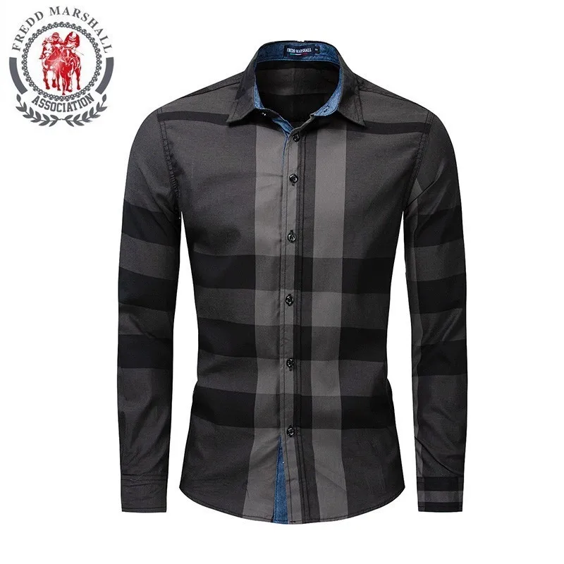 Casual Vertical Plaid Shirts Mens Chemise Homme Men's Shirt Long Sleeve Casual Slim Fit Shirts 100% Cotton 199