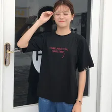 Women 2019 Fashion Letter Embroidery Short Sleeve T-Shirt Sleeve Hem Metal Rings T Shirt Round Neck Tops Women camiseta mujer Women 2019 Fashion Letter Embroidery Short Sleeve T-Shirt Sleeve Hem Metal Rings T Shirt Round Neck Tops Women camiseta mujer