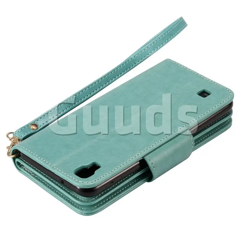 Embossing Cat Girl 9 Card Leather Wallet Case for LG X Power LS755 K220DS K220 US610 K450 - Green