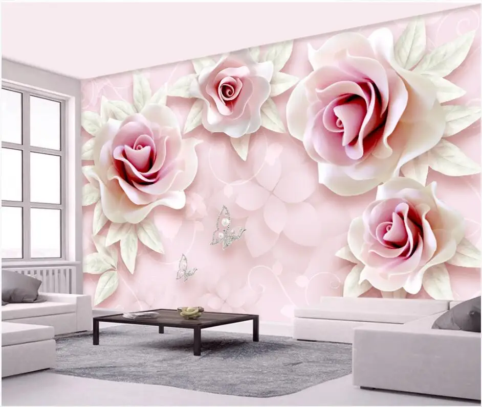 

WDBH 3d wallpaper custom photo Simple embossed pink rose tv background painting home decor living room wallpaper for walls 3 d