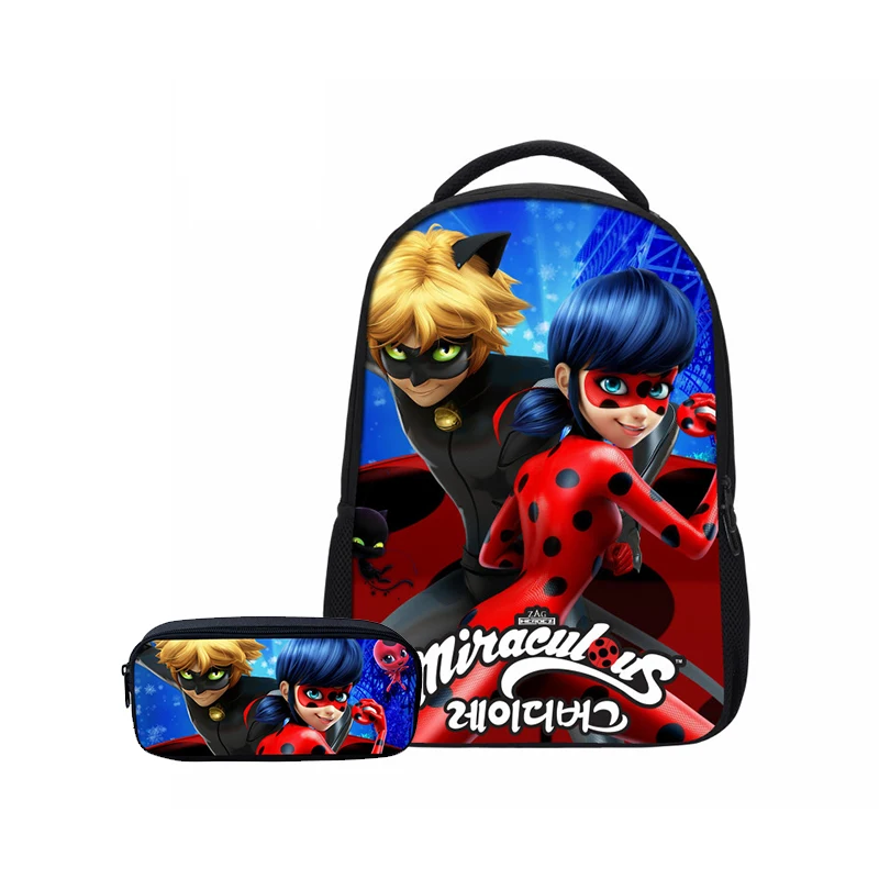 

Backpacks For Girls Boys Fashion Cool Anime Cartoon Miraculous Ladybug 3D Printing Bookbag Pen Pouch School Bags Mochila Escolar