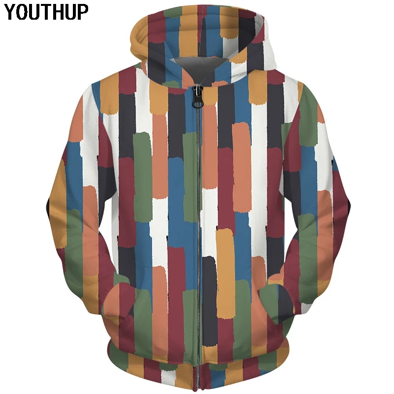 Толстовка YOUTHUP 2020 с 3D принтом в полоску для мужчин и женщин мужские толстовки на