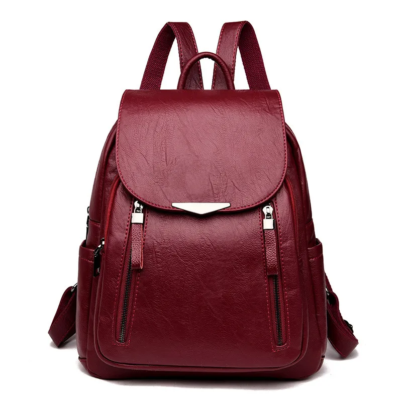 

Casual Backpack Female Brand Leather Women's backpack Large Capacity School Bag for Girls Double Zipper Leisure Shoulder Bags