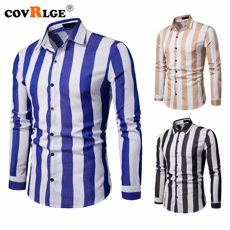

Covrlge Men's Shirt Striped Long Sleeve Plaid Shirts Office Business Mens Slim Fit Dress Shirt Casual Shirts MCL208
