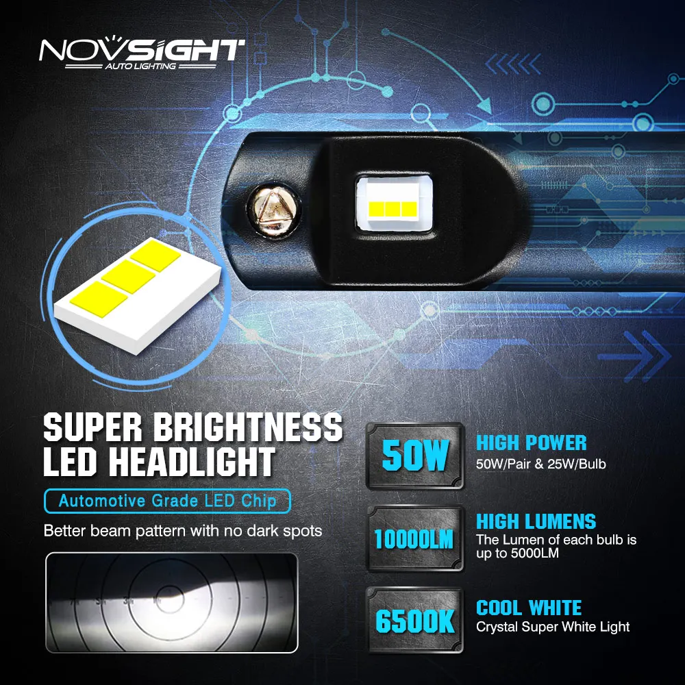 миниатюрных светодиодных ламп фар головного света NOVSIGHT H11 H4 H7 мощность 50 Вт