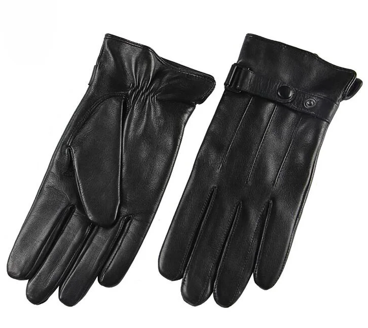 Новая натуральная кожаная Зимняя перчатка для мужчин короткие перчатки коричневый черный Мода 1 пара/лот XL L M S - Цвет: Black   L