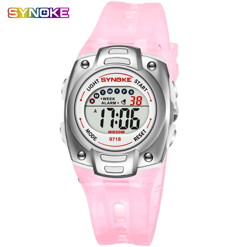 SYNOKE детские часы, наручные часы, будильник, силиконовый светодиодный, цифровые, спортивные, наручные часы, дата, повседневные, студенческие часы для мальчиков и девочек - Цвет: Pink sports watches