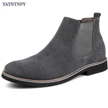 YATNTNPY/обувь из натуральной замши мужские короткие ботинки для мужчин ботинки челси без шнуровки теплые зимние мужские оксфорды с мехом внутри