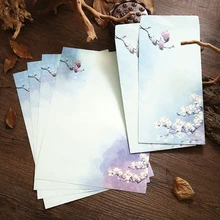 6 unids/set Vintage y sobre papel de carta Conjunto Chino pintura Lotus flores para manualidades sobre invitación papel de cartas