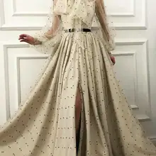 Leeymon/Тюлевое вечернее платье в горошек с пышными рукавами и высоким разрезом; вечернее платье цвета шампанского на заказ; robe de soiree