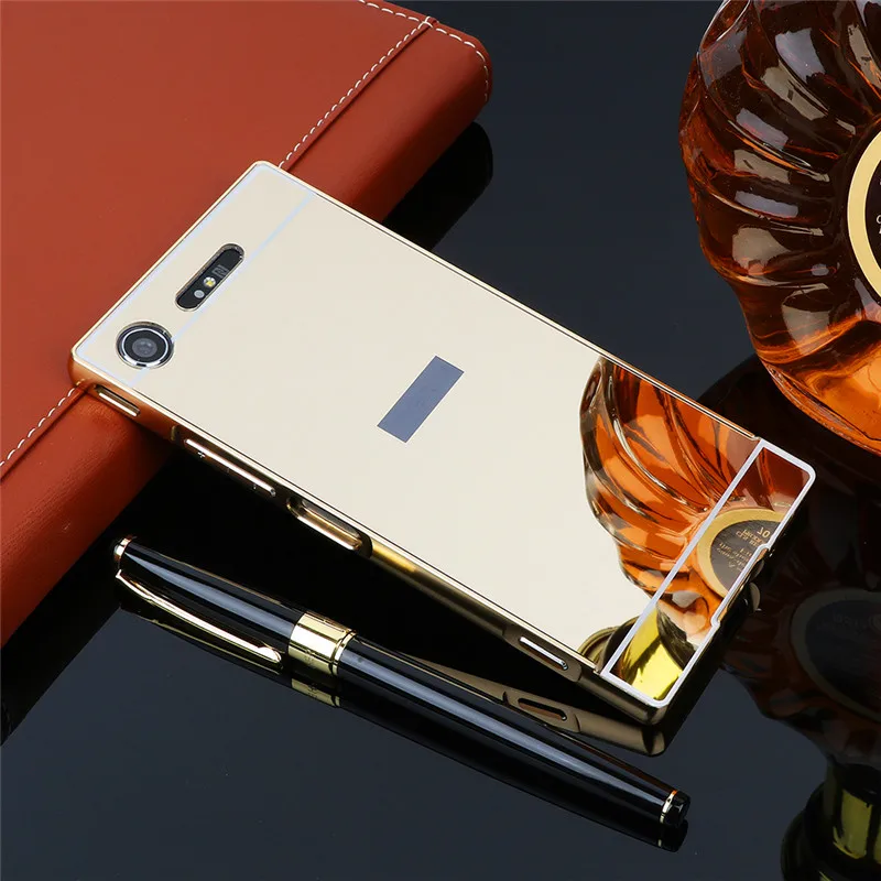 

For Sony XZ1 G8341 Dual G8342 Case Plating Metal Frame with Mirror Back Cover Hard Case for Sony Xperia XZ1 G8341 G8342 5.2