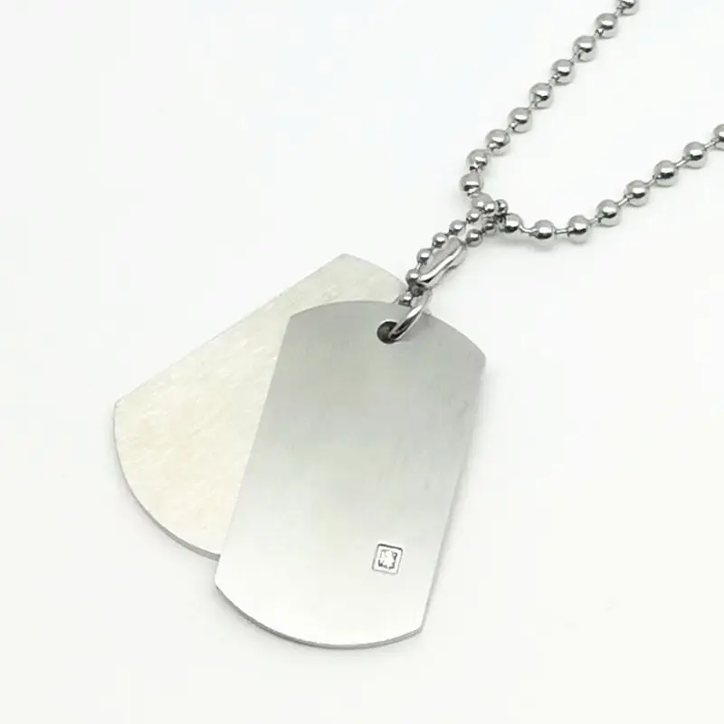 Personalizado de Alta Polonês Duas Peças de Aço Inoxidável dos homens Do Exército Militar Em Branco Dog Tag Duplo Colar de Corrente da Esfera De 60 cm