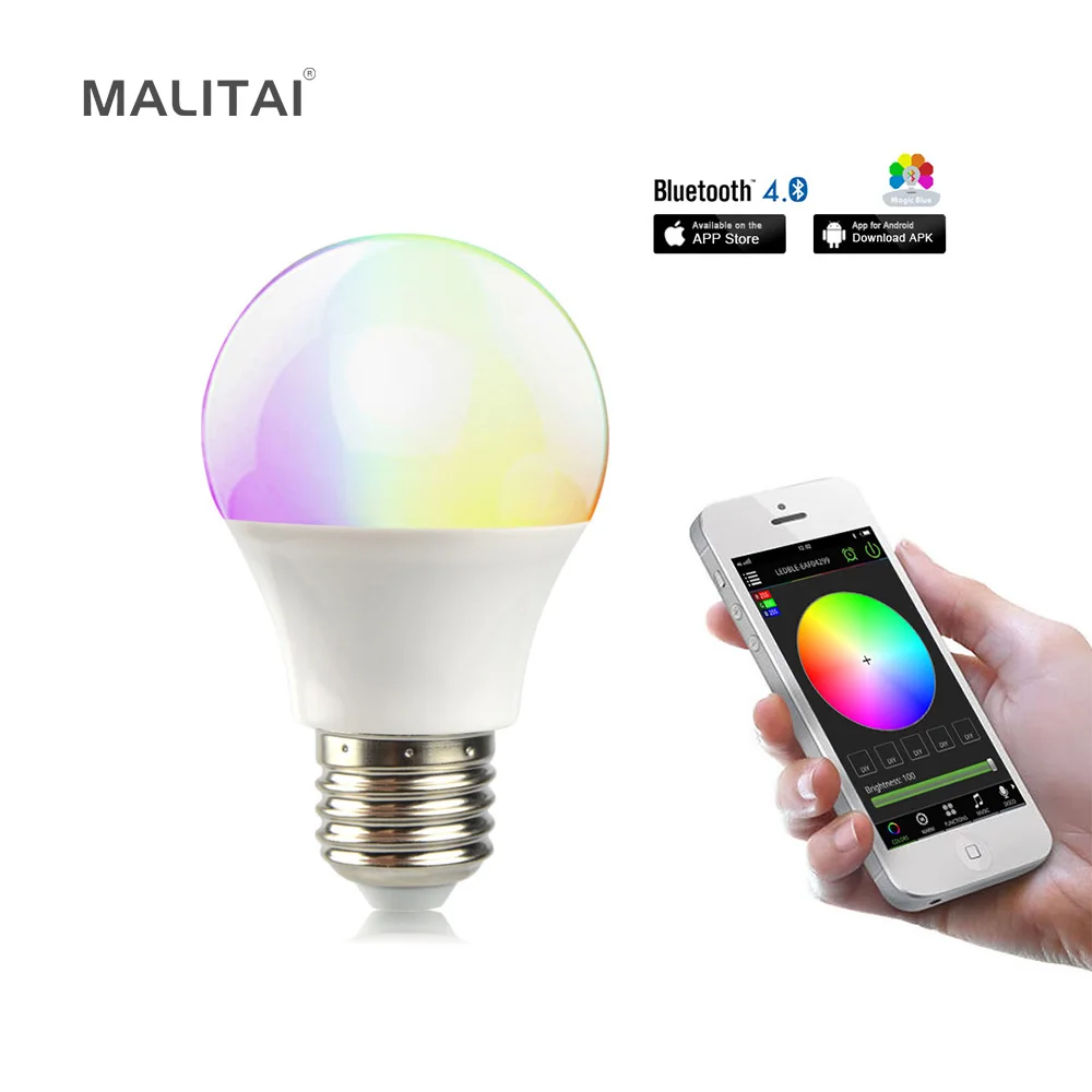 

1Pcs Dimmable Smart RGBW LED lamp 4.5W E27 AC 85V-265V Bluetooth 4.0 APP Remote Control Bulb lights For Smartphone IOS / Android