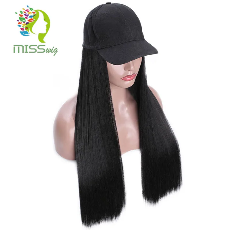 MISSWIG длинная прямая шляпа парик черный коричневый 11 цветов парики и шляпа естественным образом соединяются синтетические волосы для женщин Головные уборы