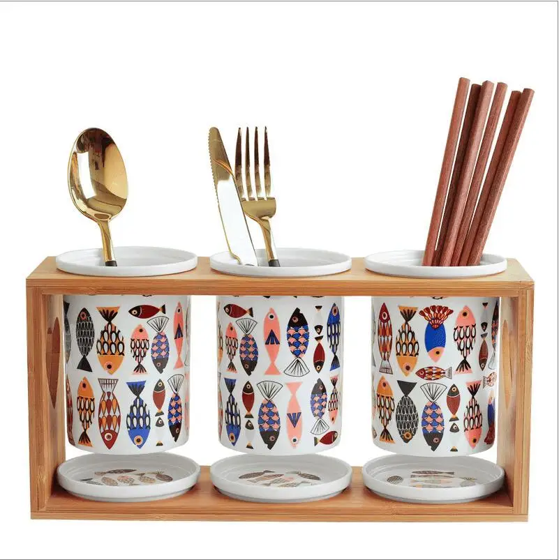 

Kitchenware accessories ceramic chopsticks rack geometric pattern chopsticks storage box kitchen utensils cutlery storage rack