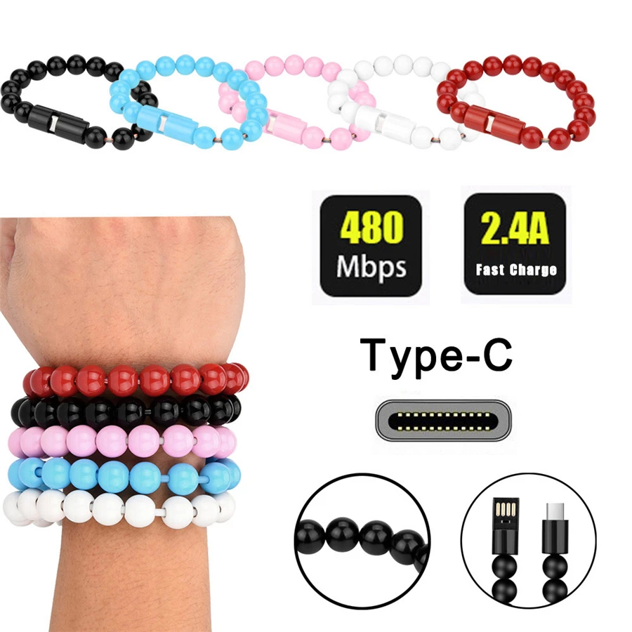 vovotrade New Creative 8Pin Type C Data Cable Bead Bracelet Charger For Smart Phone fashionable