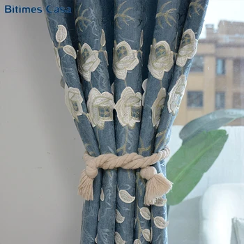 

Chenille Flower Embroidery Window Curtains Panels Drape For Bedroom Living Room Sliding Door Interio Decoration Blue Color