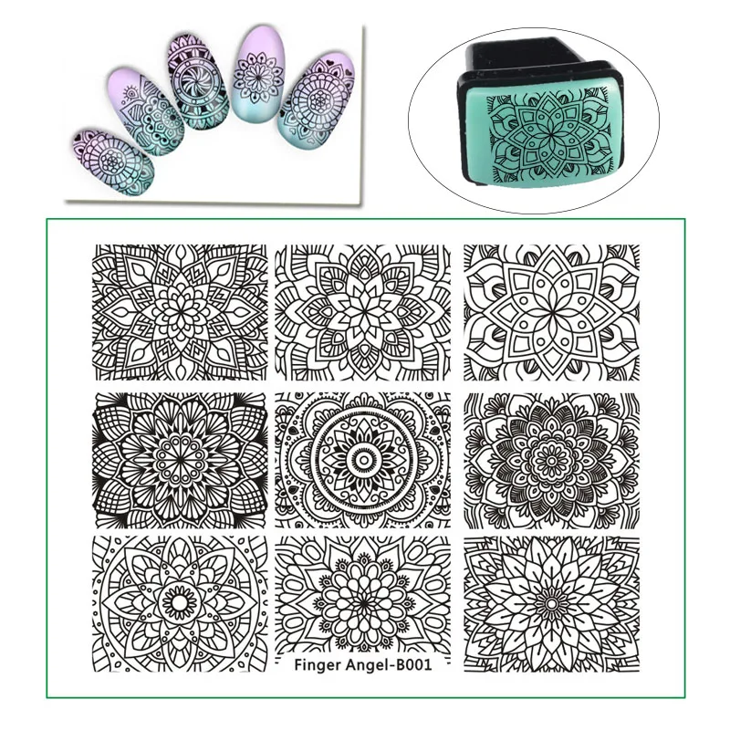 Conjunto de Mini Transferência de Ferramentas da Arte para Unhas Template + 1 Dedo Angel 6*8 Unha Carimbar Placas Stamper Faça Você Mesmo B001-010 10 Pcs 5 Dedo Angel B001-010 10 PCS 6*8 Prego