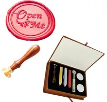 Open Me Fancy Script Custom Picture Logo Vintage Wedding Invitation Wax Seal Sealing Stamp Sticks Spoon Gift Box Set Kit